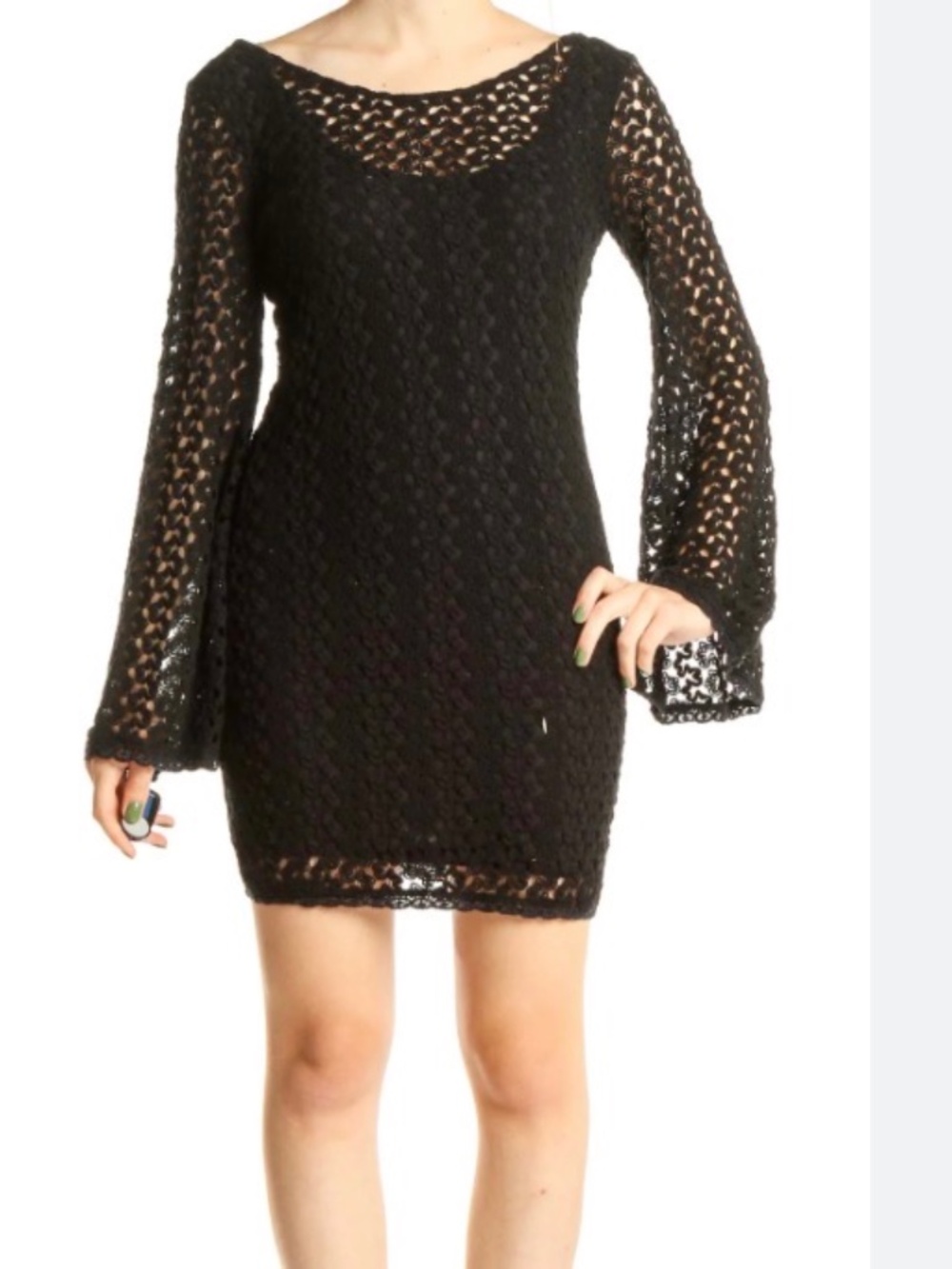 Free People Gypsy Black Crochet Bell Sleeve Mini Dress Small
